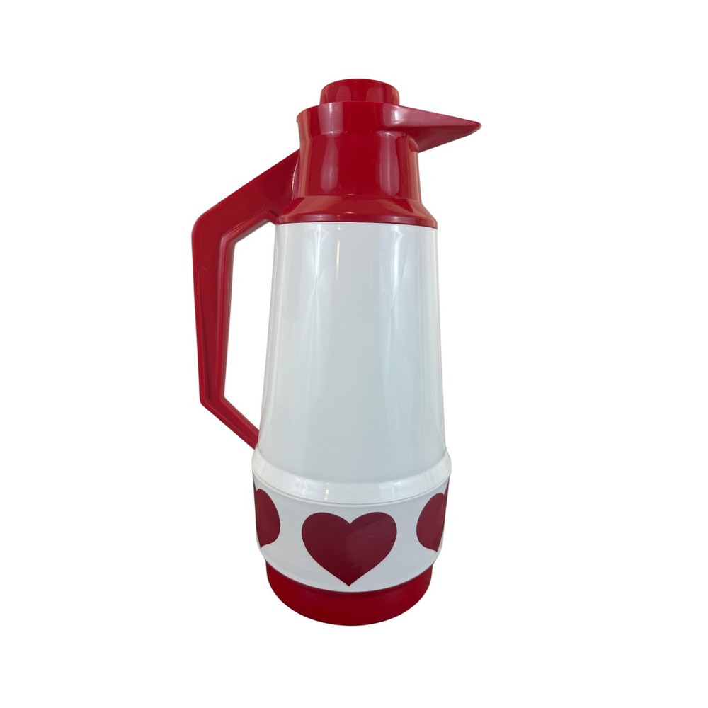 VTG 1970s Decapo Sweden 12" Thermal Carafe Coffee Server White with Red Hearts